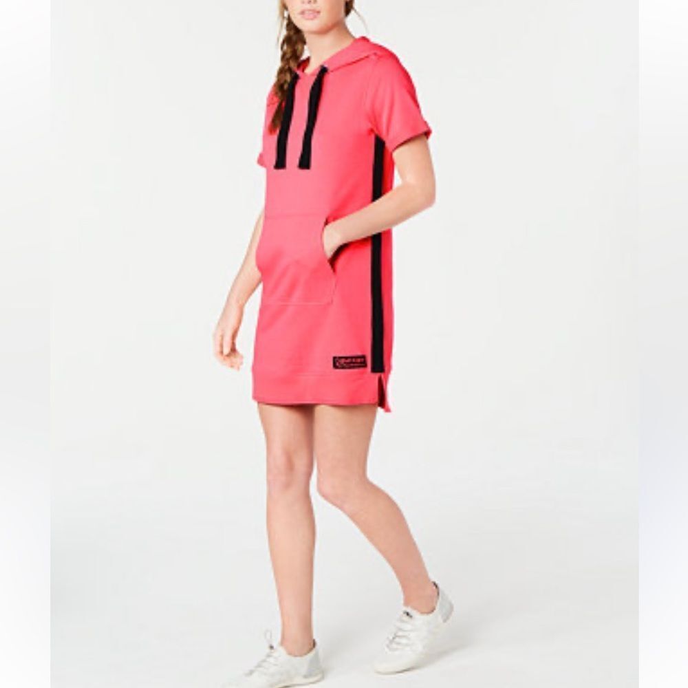 Calvin Klein Vibrant Pink Hoodie Dress with Black Details